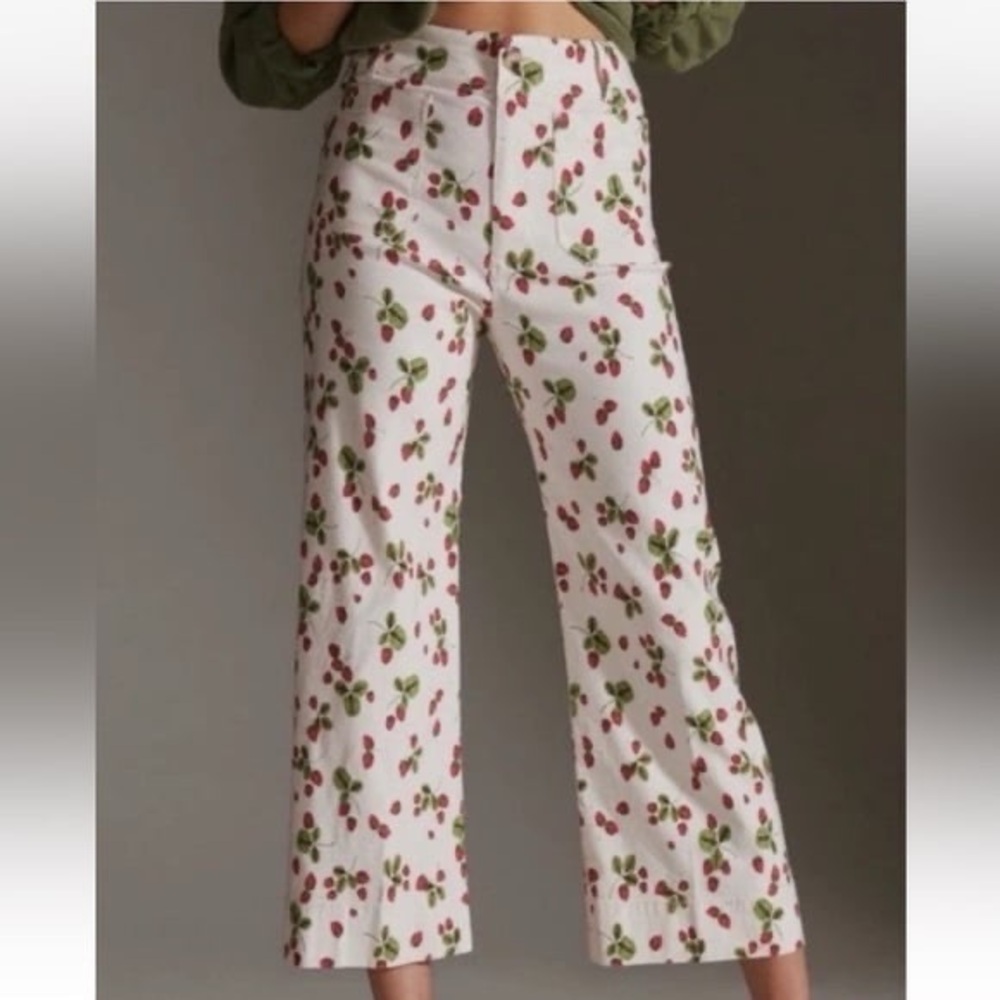Maeve The Collette Strawberry Print Cropped Wide leg